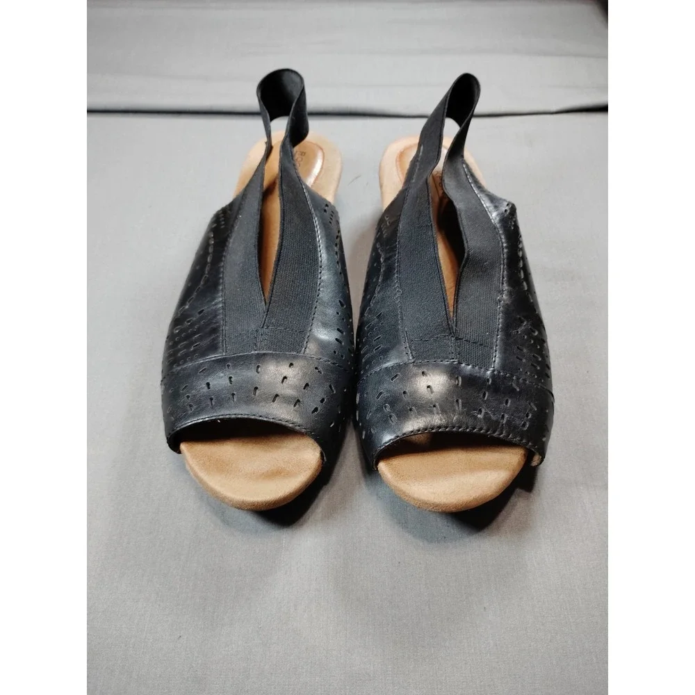 Rockport Cobb Hill‎ Black Judson Peep Sling Pumps Women 9M Resort Party Academia